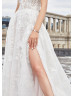 Beaded Strapless Ivory Lace Tulle Elegant Wedding Dress